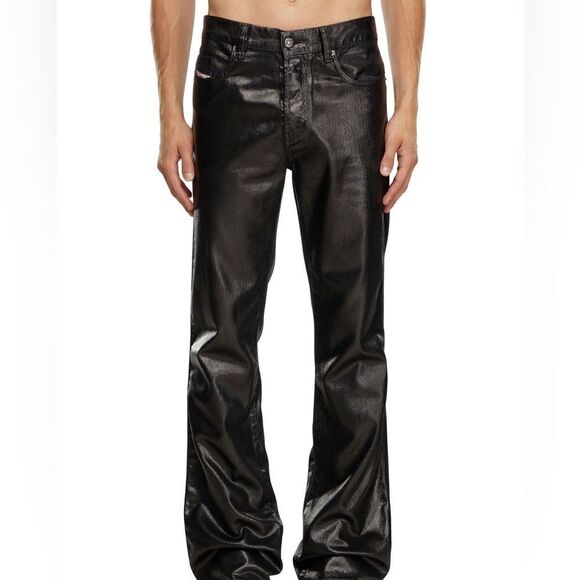 Vintage Diesel  Leather Black Pants Chinos Wide Leg Size 27 - Picture 4 of 11